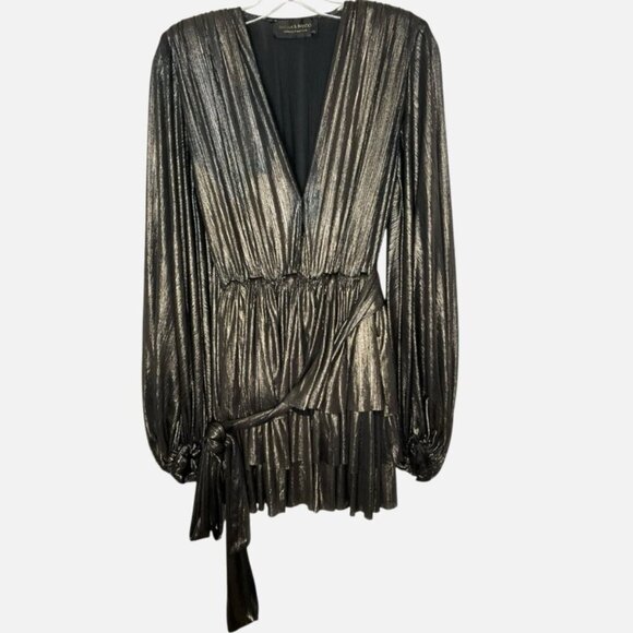 Bronx and Banco Bellerose Mini Dress Tiered Metallic Bronze XS - Picture 3 of 7
